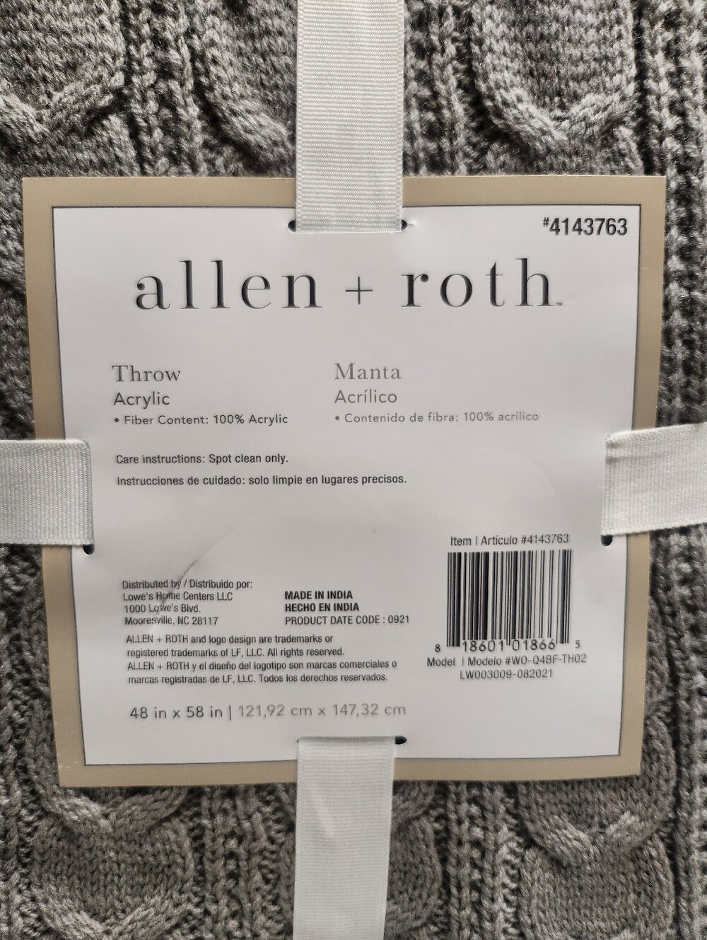 allen + roth Cable Knit Throw Blankets Available In Cream, Gray, Or Red 48X58 In - Picture 7 of 10